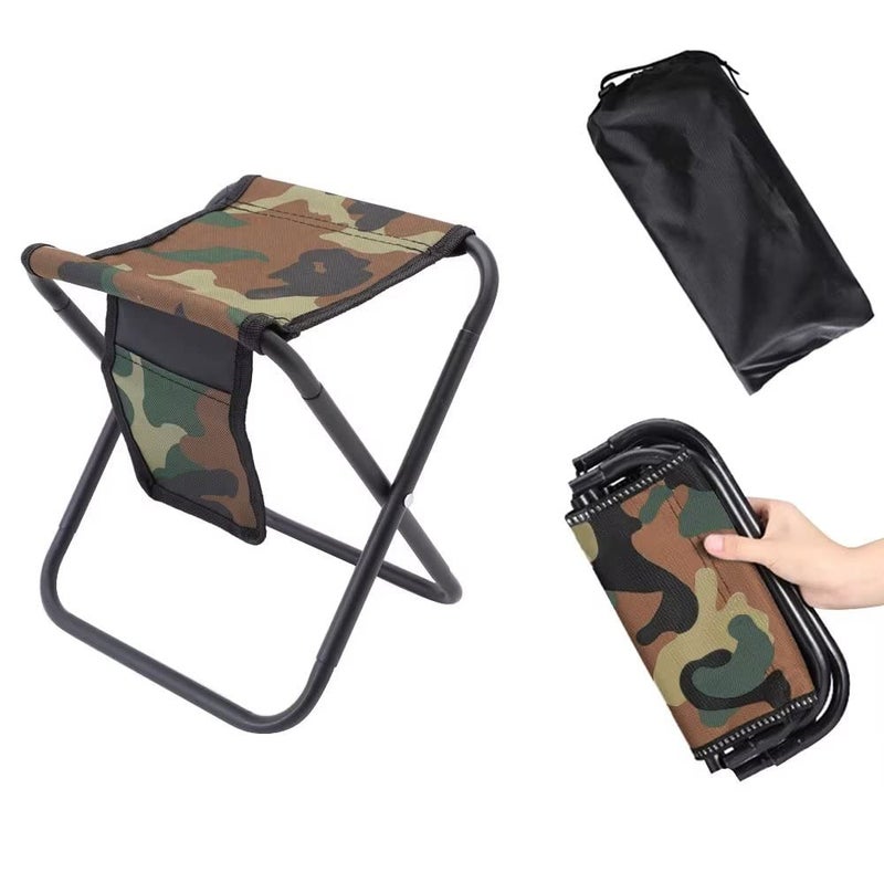 Qesonoo Mini Portable Folding Stool  Camping Fishing Stool for Adults Fishing Hiking Gardening and Beach with Carry Bag  Hold Up to 450lbs(Camouflage) - Image 1